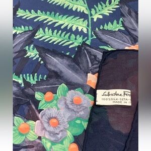 Salvatore Ferragamo Scarf 100% Silk Large Square 50 in x 50 in Navy Blue Floral